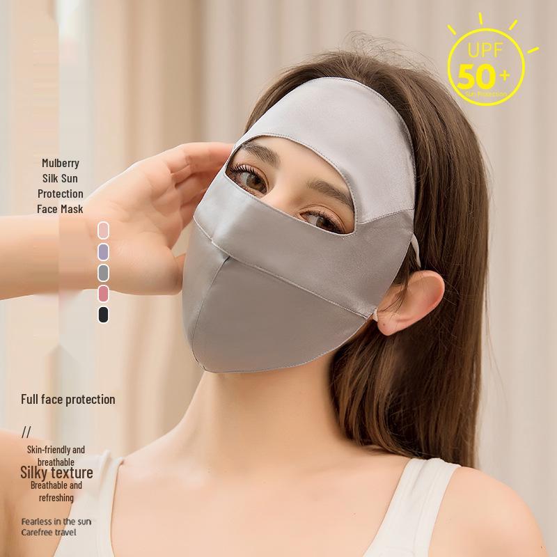 Breathable Mulberry Silk Full Face & Neck UV Protection Mask for Women - Summer Cycling Veil