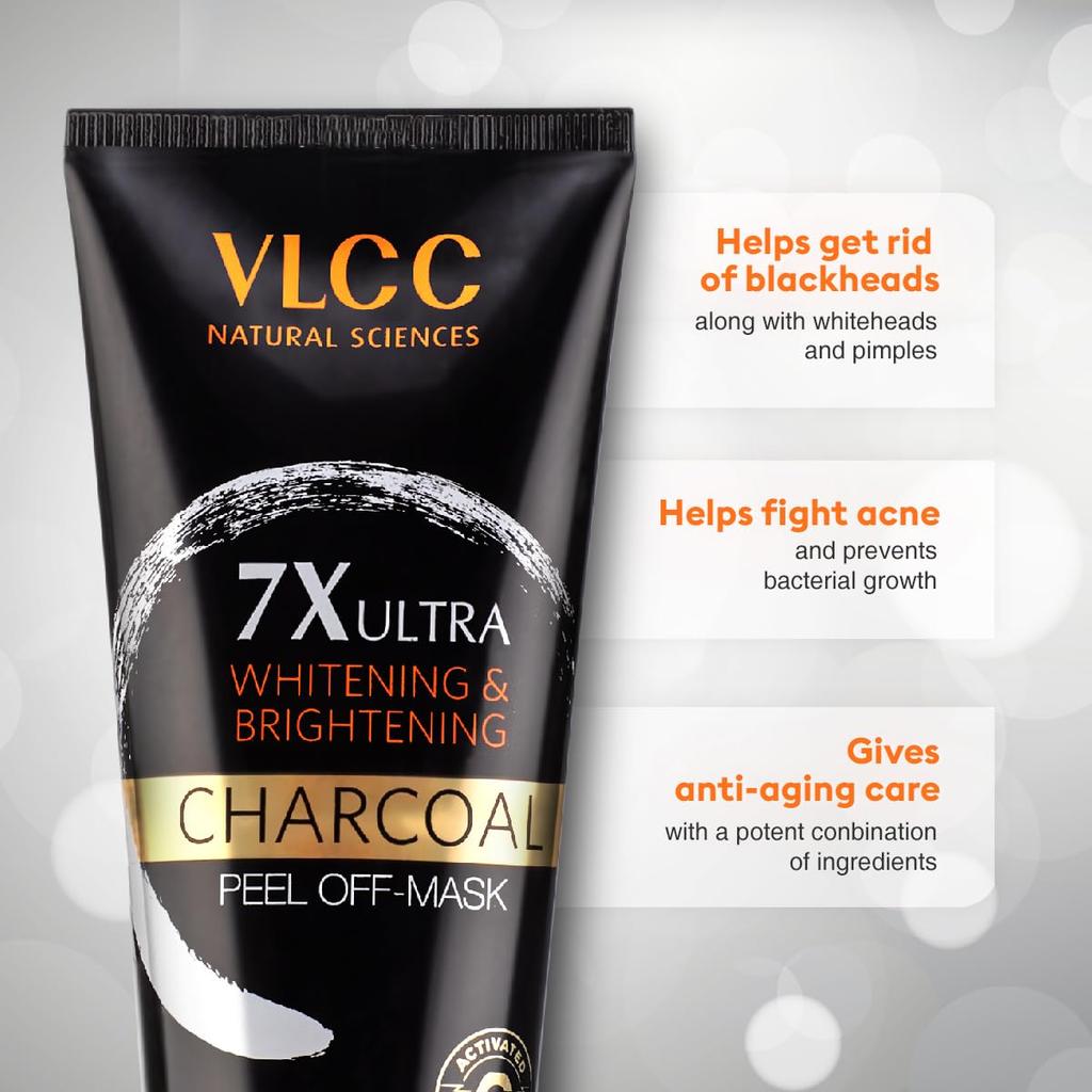 VLCC 7X Ultra Whitening Brightening Charcoal Peel Off Mask 100g Deep Cleanse Blackheads