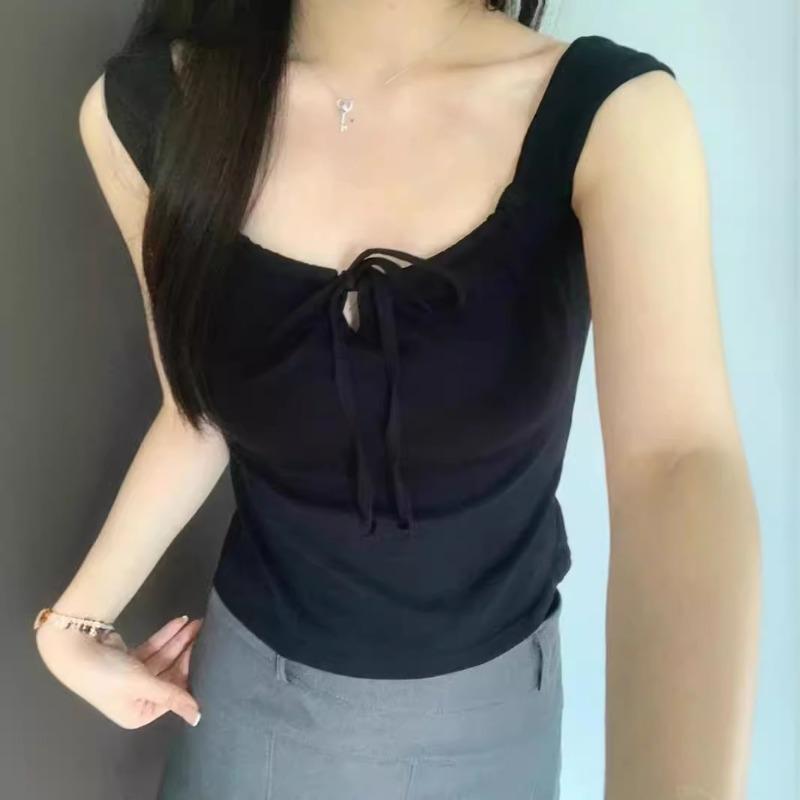 Pure wind design sense lace-up sleeveless vest female summer with chest pad outside wear with short sweet and spicy beauty back top
