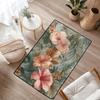 Tapete Floral de Hibisco Tropical Pátio Decoração de Verão Tapete de Jardim de Varanda Estampa de Folha Verde Tapete de Flor Vermelho Laranja Tapete de Chão Externo