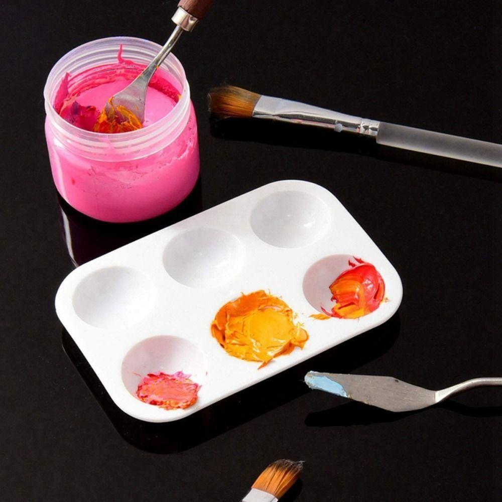 10PCS DIY Craft White Painting Tray Plastic Rectangular Watercolor Palette 6 Round Wells Art Paint Tray Palette Painters