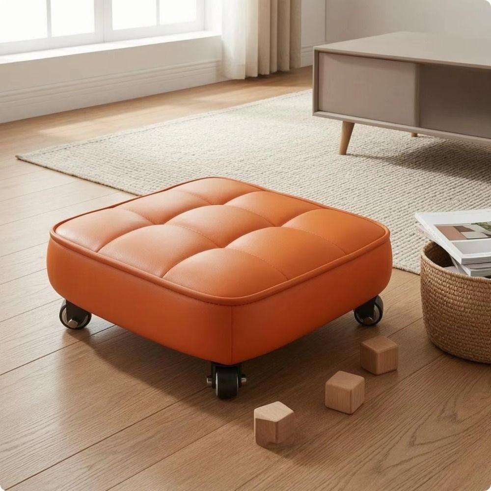 Square Shape Rolling Stool Upholstered Wheeled Short Bench Kids Play Foot Stool  Entryway Lazy Rest