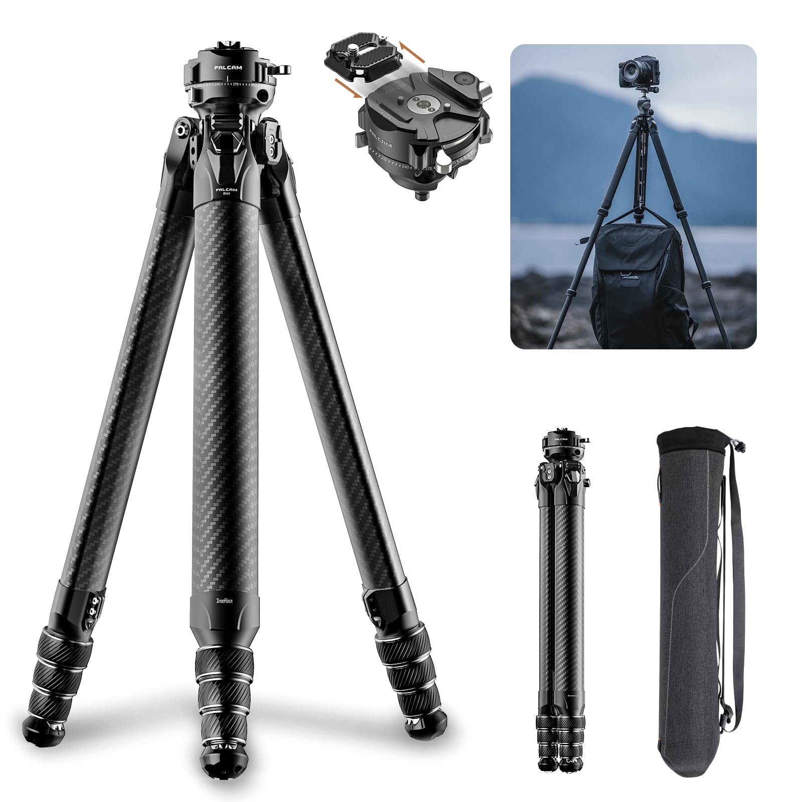 

Ulanzi TreeRoot Camera Tripod F38 Pro Quick Shoe Falcam Travel Tripod Карбоновий штатив Відеокамера Штатив 360 Degree Damping Ball Head 4 Level чорний