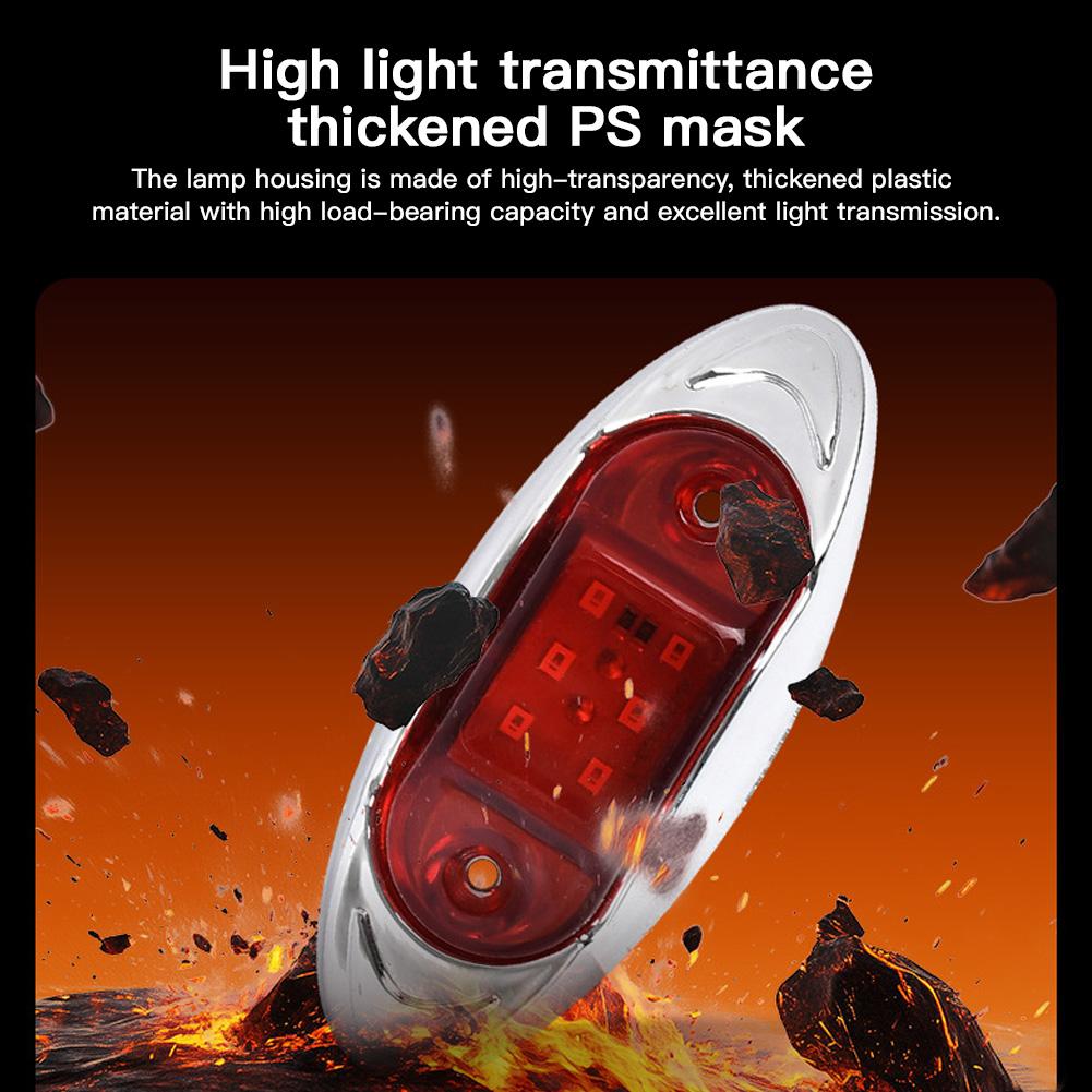 6-LED Truck Trailer Side Marker Light Clearance Turn Signal Warning Light Chrome Plated Waterproof Housing Lamp for Vehicles