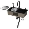 Black Kitchen Sink, Embedded/Top Mounted Stainless Steel Workbench Sink with Cutting Board & Drainage Basket, Single Bowl Sink with Accessories (31.5
