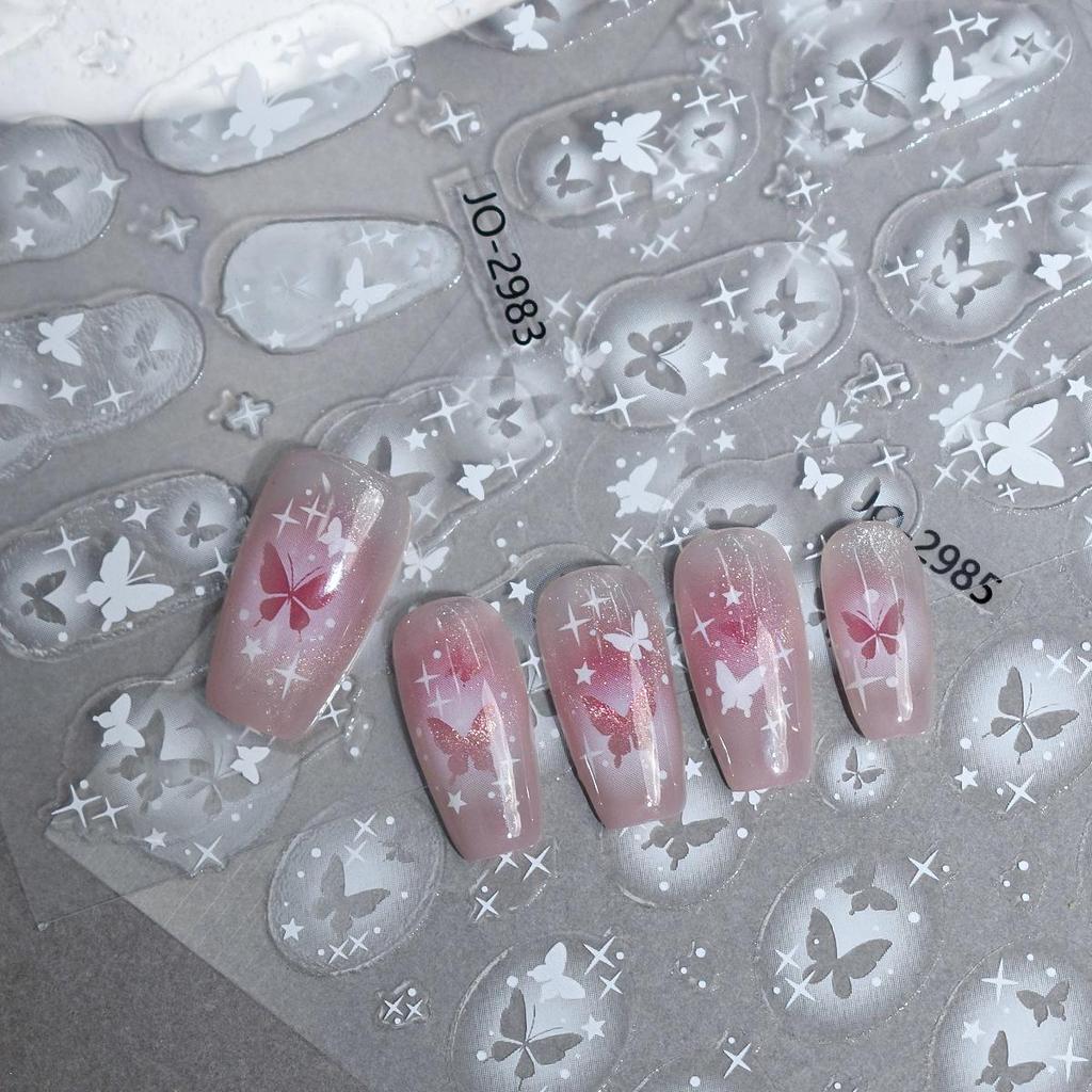 Butterfly and Star Hollow Nail Stickers - Thin, Tough, Adhesive Flat Type