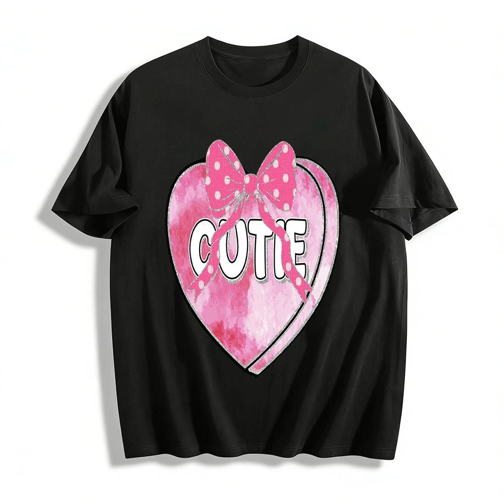 Polka Dot Bow Heart Print Cute Casual Top For Girls Pure cotton T-shirt XXS