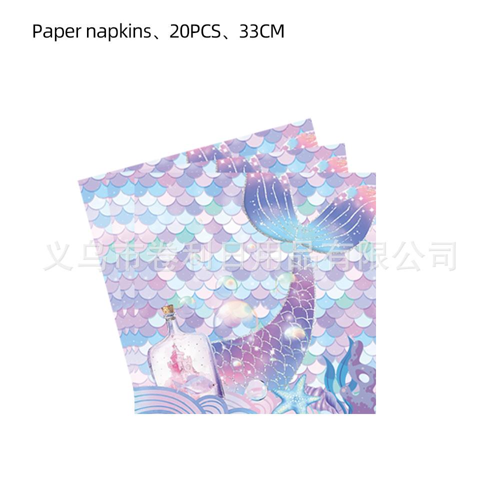 Fish Scale Theme Party Supplies Decoration Birthday Tableware Fish Tail Arrangement Flag Paper Towels Paper Cups Tablecloth Paper Plate Modeling