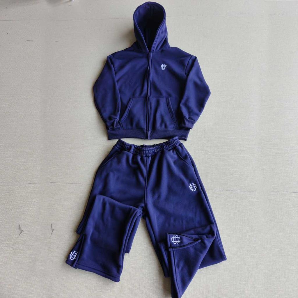 DRIPX Set Due Pezzi Felpa con Cappuccio e Zip Ricamata Pantaloni della Tuta Casual Abbigliamento Y2K Pantaloni Larghi Hip-hop da Uomo Pantaloni Casual