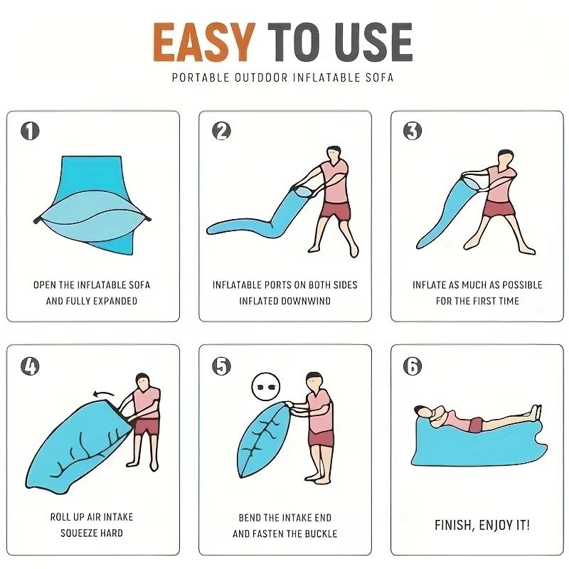 Tragbarer aufblasbarer Liegestuhl mit Kissen Wasserdichtes Sofa für Camping Strand & Festivals Einfache Montage mit Tasche 240*70cm