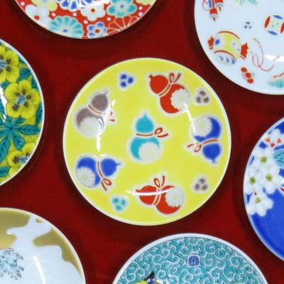 Waza No Kura Stylish Kutani Ware Small Plates with Auspicious Design Featuring Six Gourds Good Ceramic Small Serving Branded Japanese - (symbolizing