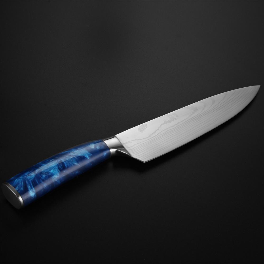 Cuțite din oțel inoxidabil Set 10 bucăți Imitație model Damasc Cuțite de bucătărie Santoku Cuțite de tăiat cuțite cu capac pentru cuțite