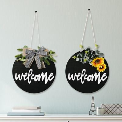 Wooden Welcome Doorplate Decoration Wreath Door Decoration Welcome