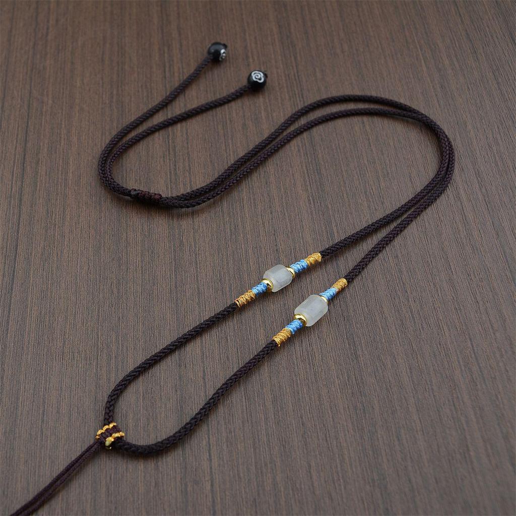 Adjustable Agate & Dongling Jade Handwoven Pendant Necklace Rope with DIY Alloy Elements