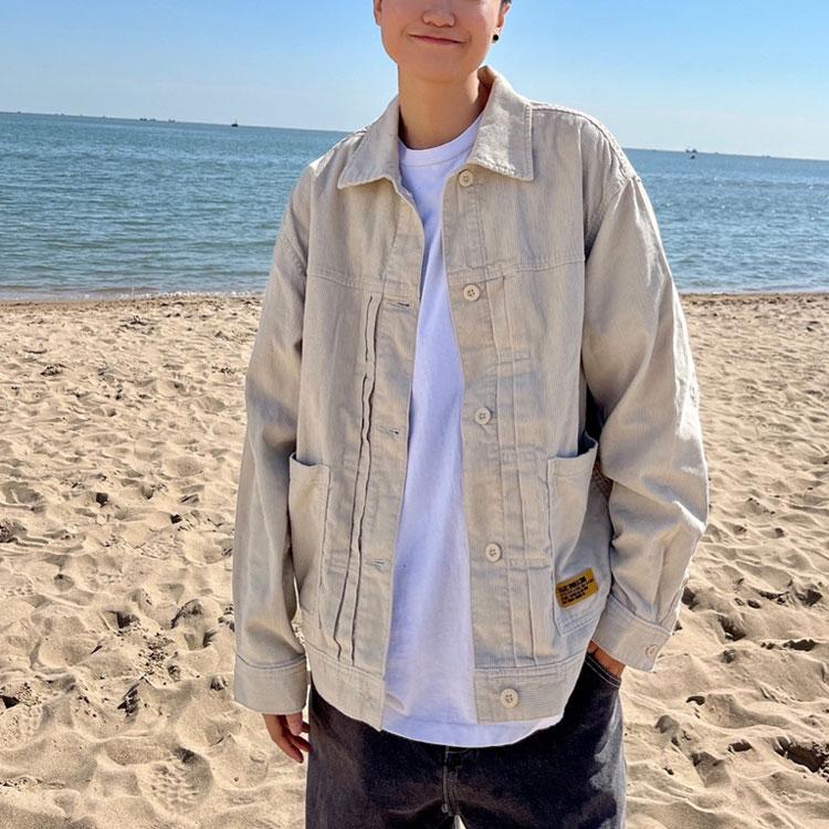 Vans Bear Print Work Jacket Denim Coat Unisex Jacket White VN0A54MA2N1