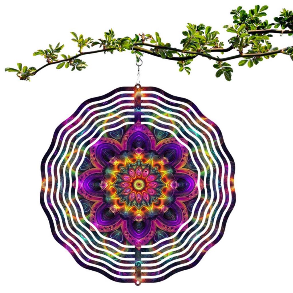 10 Inch Hanging Wind Chime with Mandala Flower Design Rotating Art Perfect for Balcony Garden Decoration Gift for Relatives Friends