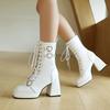 Autumn and Winter High-heeled Platform and Ankle Boots Square Head Front Lace-up Low-tube Martin Boots for Women