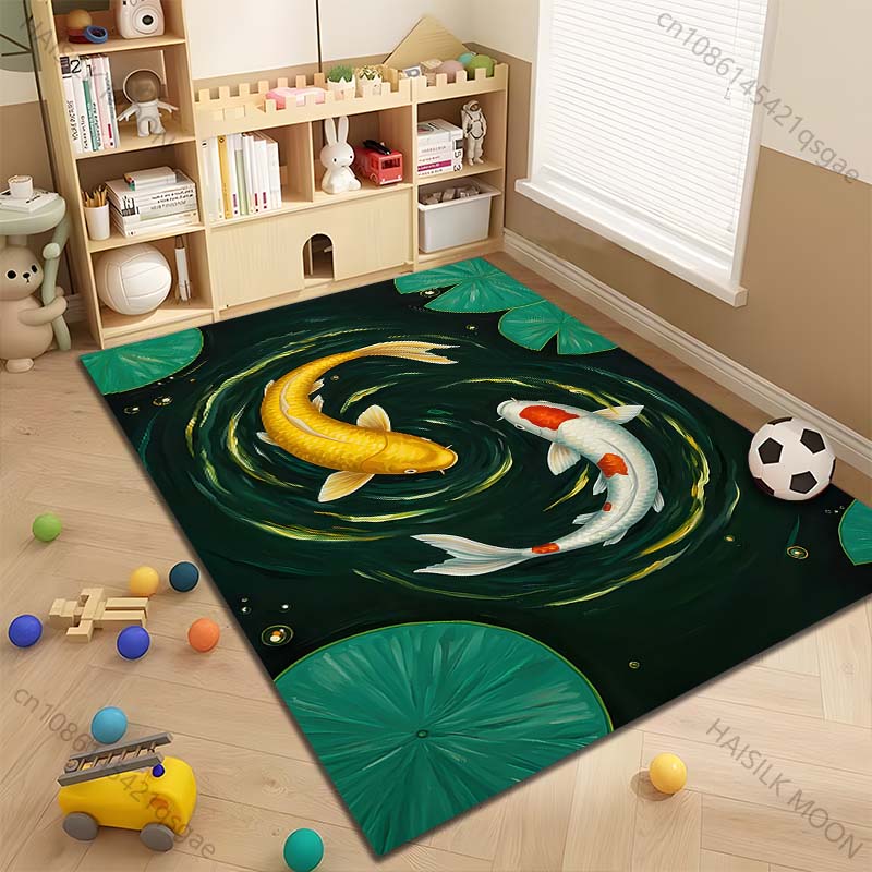 Multiple sizes Two koi fish in pond Carpet for Living Room Bedroom Sofa Home Decor Rug Non-slip Floor Mat Luxury Gift