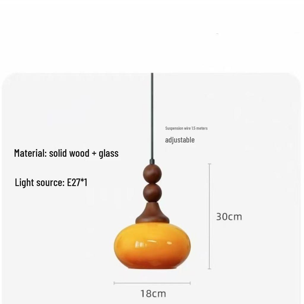Mid-Century Wabi-Sabi Walnut Glass Pendant Light for Entryway, Hallway, Bar, Study, or Bedroom.