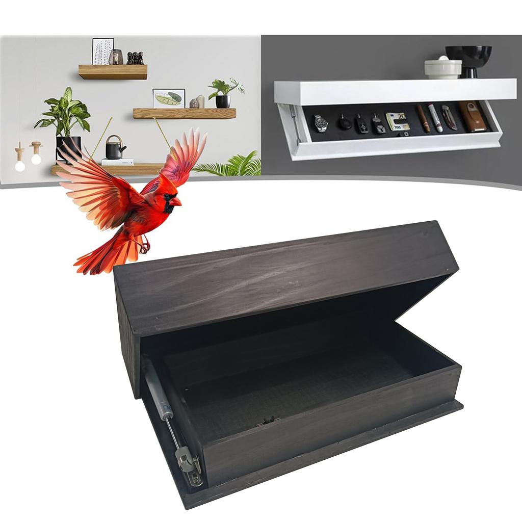 Wooden Concealed Floating Shelf with Secret Compartment Storage Rack Wall-Mounted Hidden Display Cabinet Shelves for Home Decor