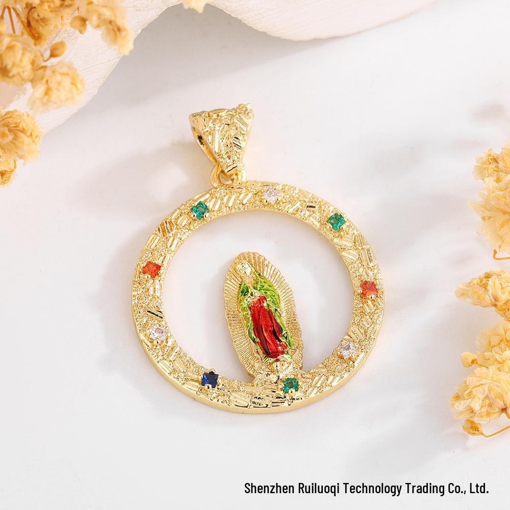 European American Zircon Our Lady Saint Jude Benedict Michael Pendant Necklace