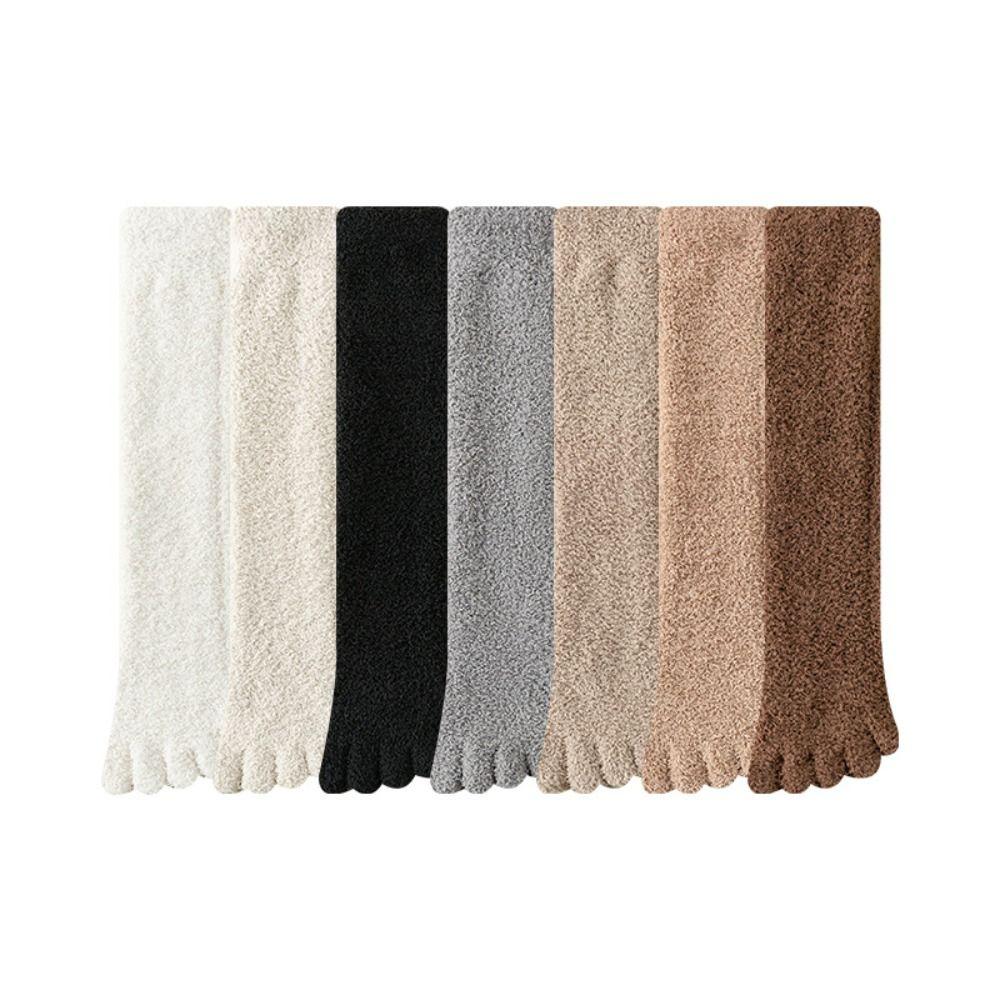 Solid Color Five Finger Stockings Coral Fleece Floor Plush Long Socks Split Toe Stockings Autumn