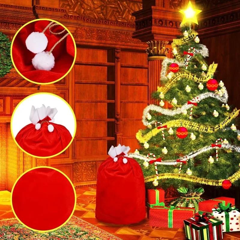 6/1pcs Large Santa Claus Gift Bags Christmas Velvet Drawstring Bag Candy Present Packing Pouches Holiday New Year Decor Supplies
