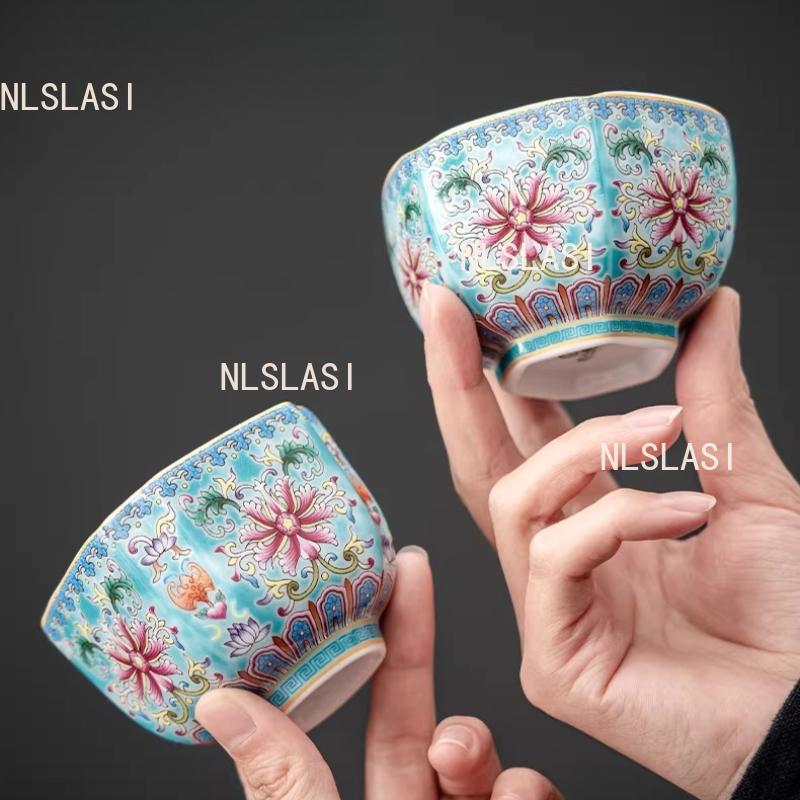 120ml Enamel Ceramic Lid Bowl Chinese Style Tea Bowl with Lid Household Large Capacity Tea Cup Kung Fu Tea Set Drinking Utensils