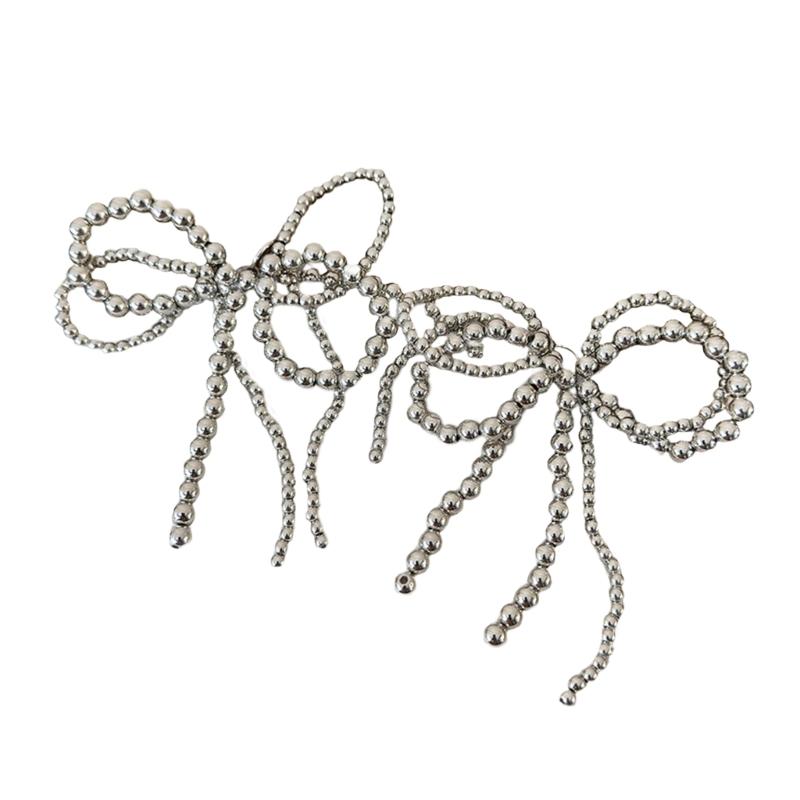 Fashionable Pearls and Silver Bead Butterfly Bowknot Pendant Portable Accessory for Parties Supplies and Office Wear