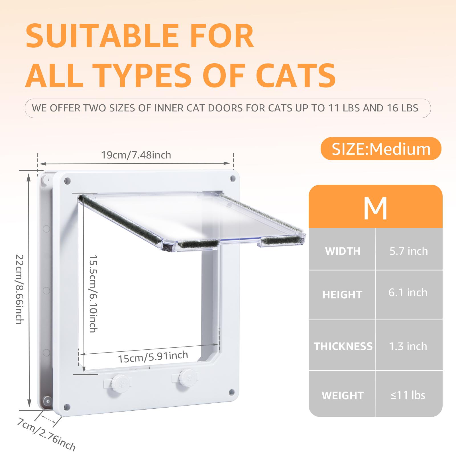 

M/L Flap Cat Door Interior Door White Plastic Pet Door with Flap and 4 Way Locking Cat Puppy Safety Gate Pet Supplies Accessory 1PC