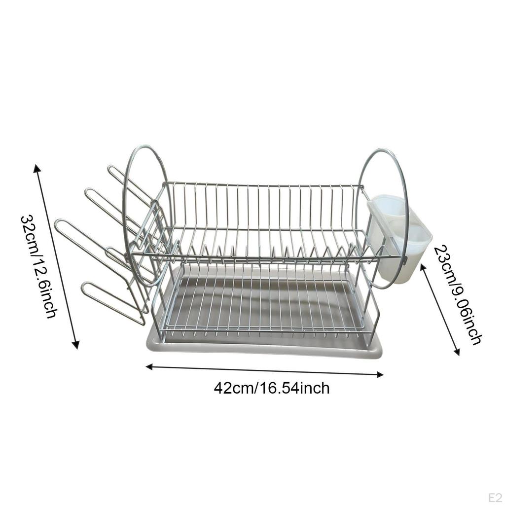 Dish Drying Rack with Cup Holders Space Saving Carbon Steel, Cutlery Holder Drainer for