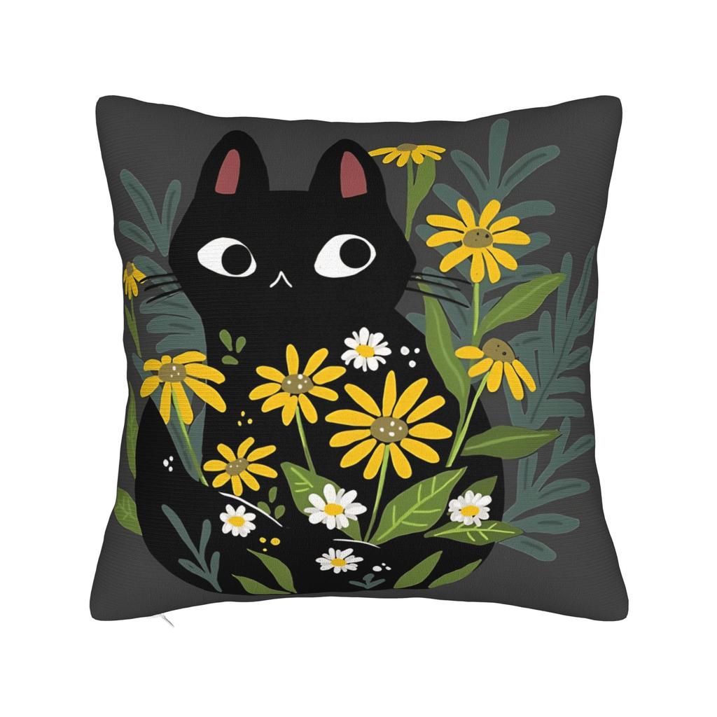Black Cat Pillow Cover Floral Novelty Pillow Case For Couch Sofa Bedroom Design Pillowcases Birthday Present