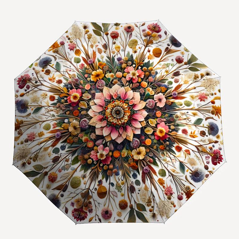 

1pc Floral Mandala Artwork Automatic Folding Umbrella - Portable Foldable Design with 8 Ribs, Durable Plastic & Iron Frame y250725063