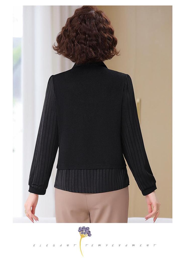 Women's Spring Summer Long Sleeve Chic Slimming Two-Piece Layered Top for Middle-Aged & Elderly