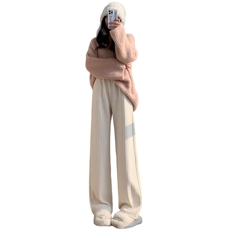 White straight wide-leg pants women's 2025 autumn and winter velvet loose outer wear drape casual chenille straight pants