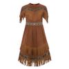 Girls Fringe Hem Dress Double Layer Tassel Decoration Round Neck Short Sleeve Chest Fringes Party Costume