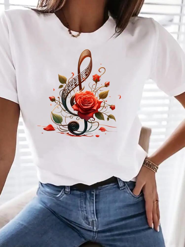 (Asian Size) Tee Top Clothing T Shirt Women Leopard Love Heart Fashion Woman Print Female Short Sleeve Graphic T-shirts