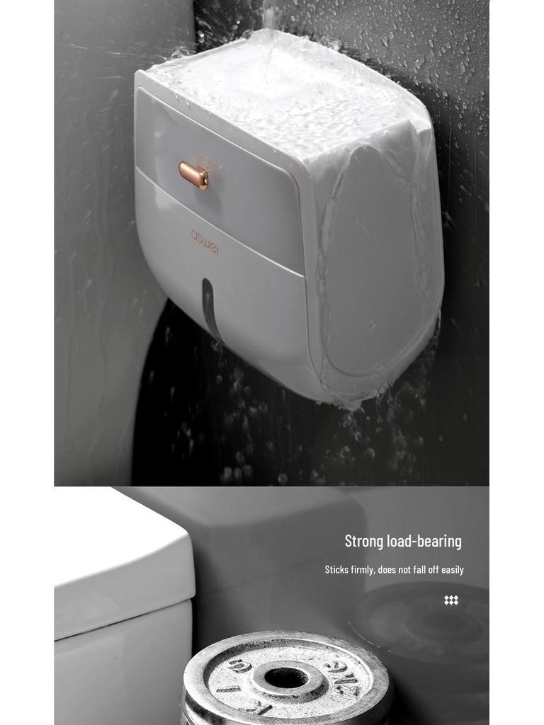 Punch-Free Wall-Mounted Waterproof Tissue and Toilet Paper Holder with Double-Layer Storage