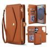 For Samsung Galaxy S25 Ultra Wallet Case Magnetic Detachable PU Leather Phone Cover with 2 Straps