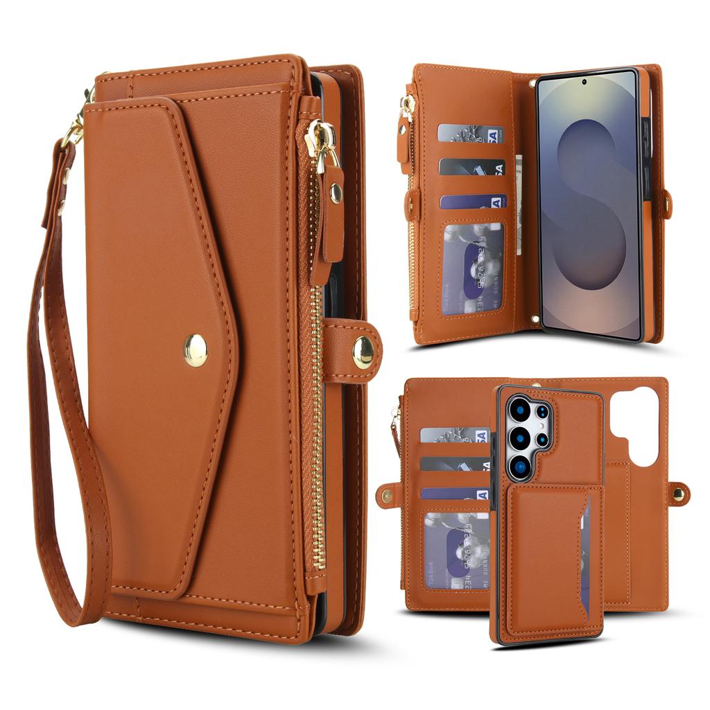 For Samsung Galaxy S25 Ultra Wallet Case Magnetic Detachable PU Leather Phone Cover with 2 Straps