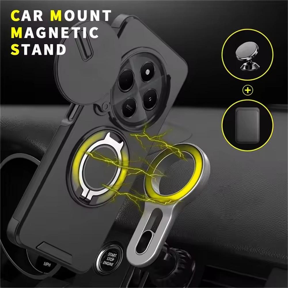 Matte Armor Ring Holder Phone Cases For Xiaomi Redmi Note 14 13 Pro Plus 14C 13 4G 5G Magnetic Slide Camera Protect Cover Fundas