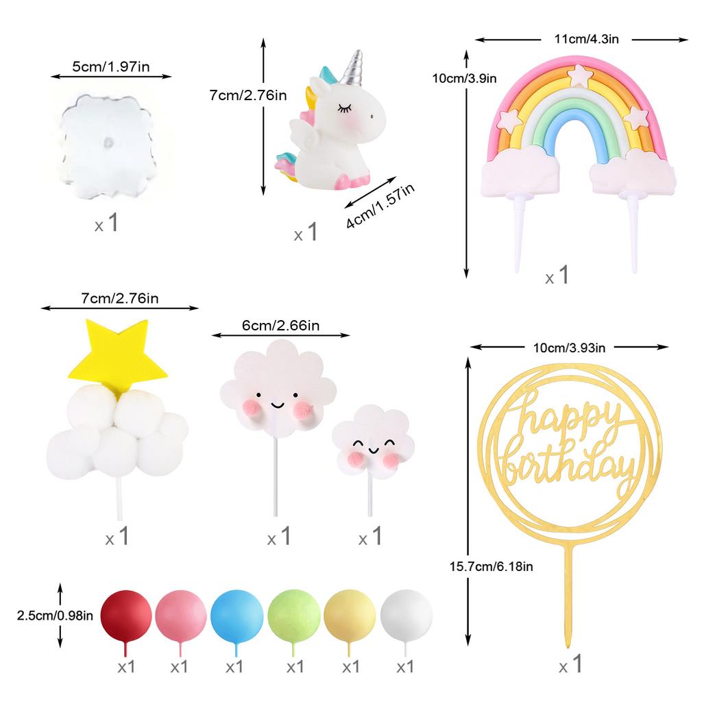 Unicorn Cake Topper Kit Cloud Rainbow Balloon Happy Birthday Banner Cake Decoration For Boy Girl Kid Birthday