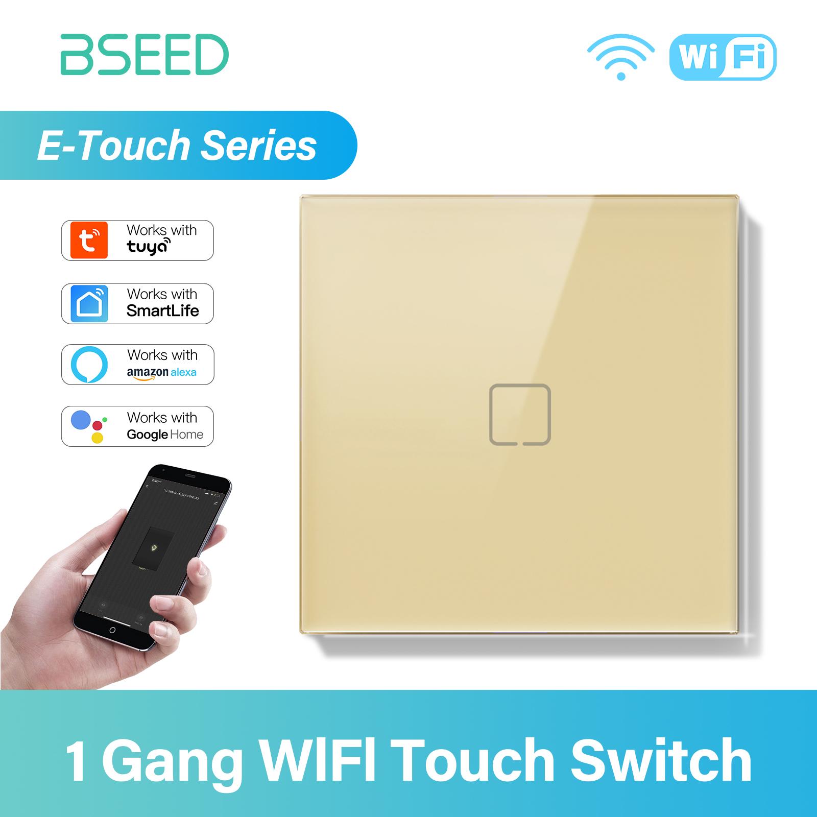 BSEED 1/2/3/4-клавишный сенсорный выключатель WIFI, стеклянный умный настенный выключатель света, сенсорный экран, подсветка, быстрая зарядка телефона, розетка USB C, серия E Socket No WIFI&EU standard