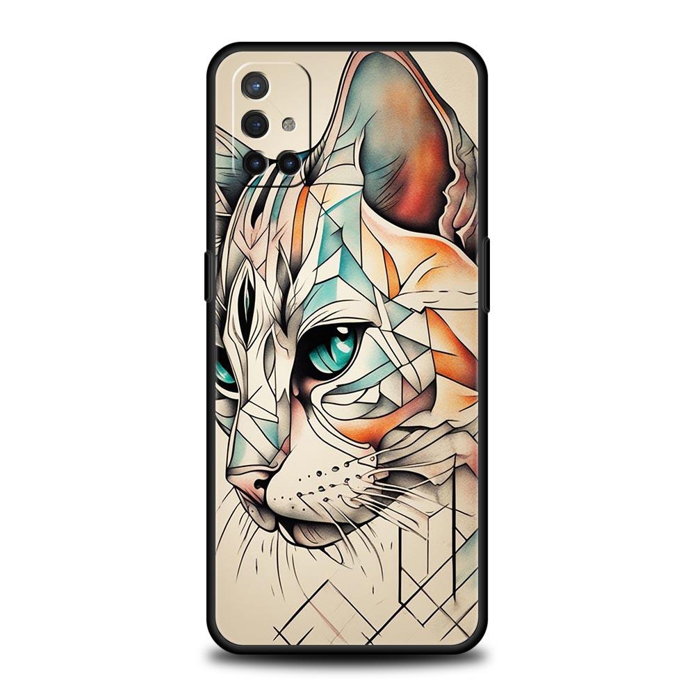 Phone Case For Oneplus 13R 13 12 10T 11 R10 Nord N100 N200 N10 9 9R CE 2 3 Z Pro Lite Soft TPU Cover Abstract Creative Cat Line