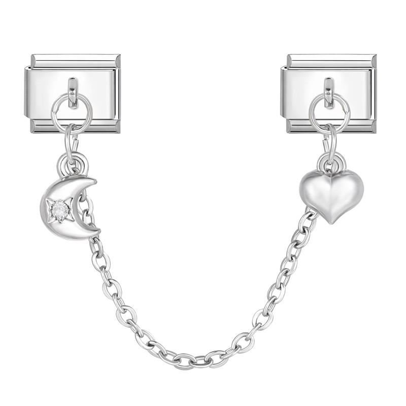 Flowers Moon Star Butterfly Heart Zircon Tassel Chain Italian Charm Links Fit 9mm Bracelet Stainless Steel DIY Jewelry Making