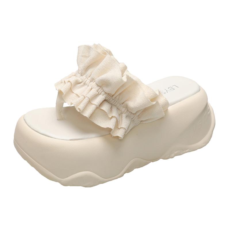 Fashion 8CM Women's High Heels Slippers 2025 New Summer Outdoor Fold Flower Sandals Comfortable Rubber Bottom Chunky Beach Flip Flops