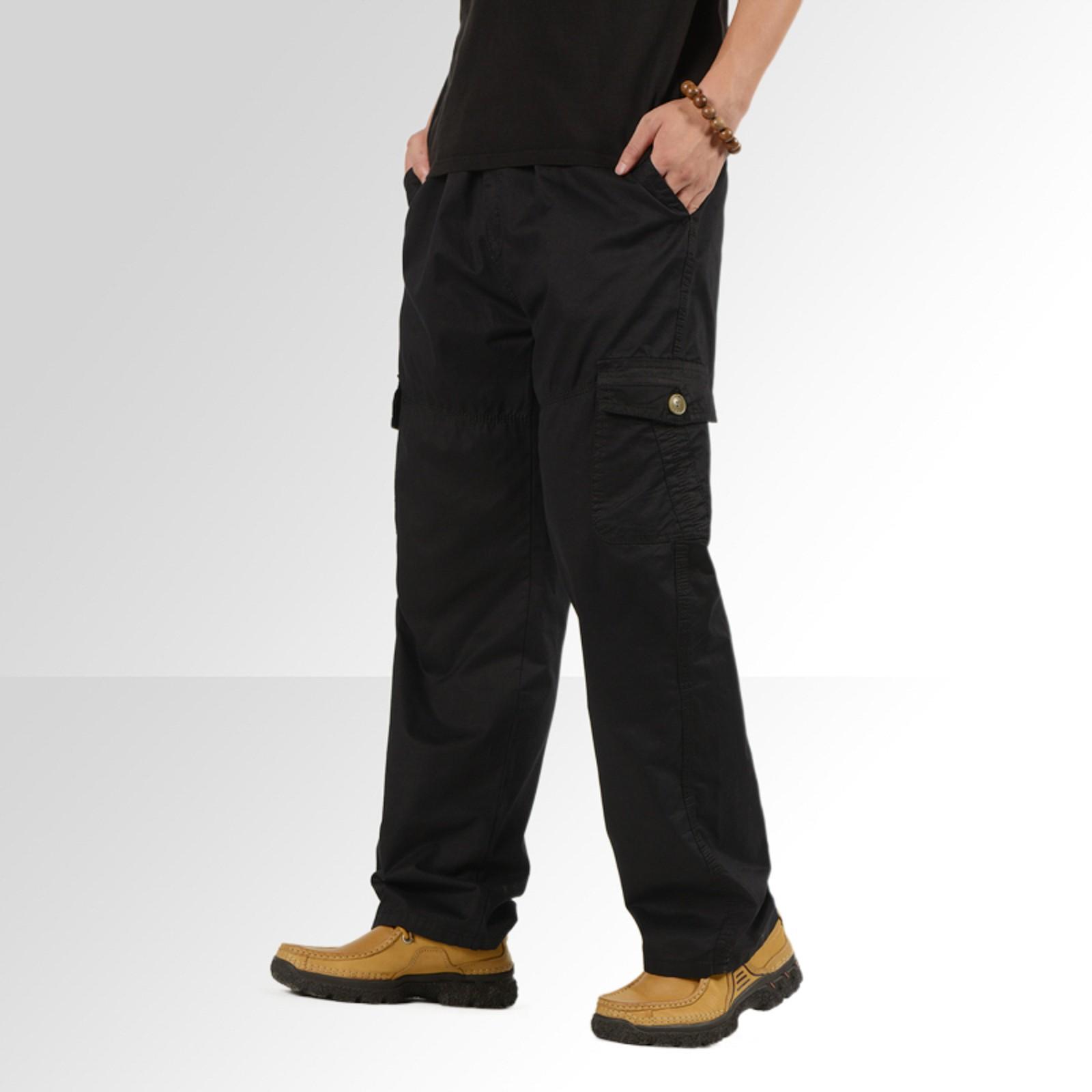 

Мужские модные брюки-карго свободного покроя, большие размеры, эластичный пояс, карманы, сращивание, мужские прямые мешковатые брюки для отдыха на открытом воздухе XXL чёрный