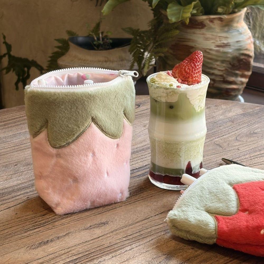 INS Pencil Case Strawberry Shape Large Capacity Stationery Pouch Standing Stationery Organizer School Office