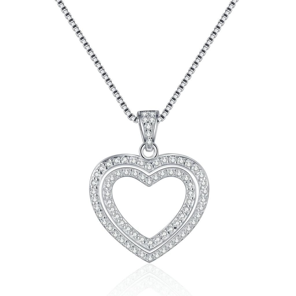 Yin Baichuan S925 Sterling Silver Double Layer Heart Moissanite Necklace for Women - Cute, Sweet, and Exquisitely Gorgeous