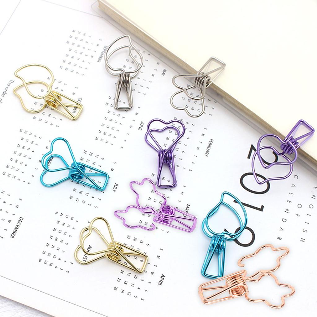 100pcs   Clips Cute Flower Shape Metal Hollowed   Tail Clips Paper Clamps for   Document Ticket